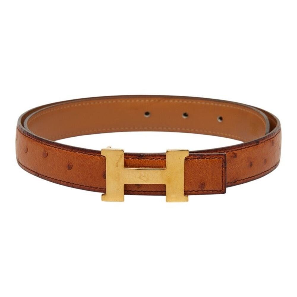 Hermes Leather Constance Ostrich H Logo Buckle Belt Brown